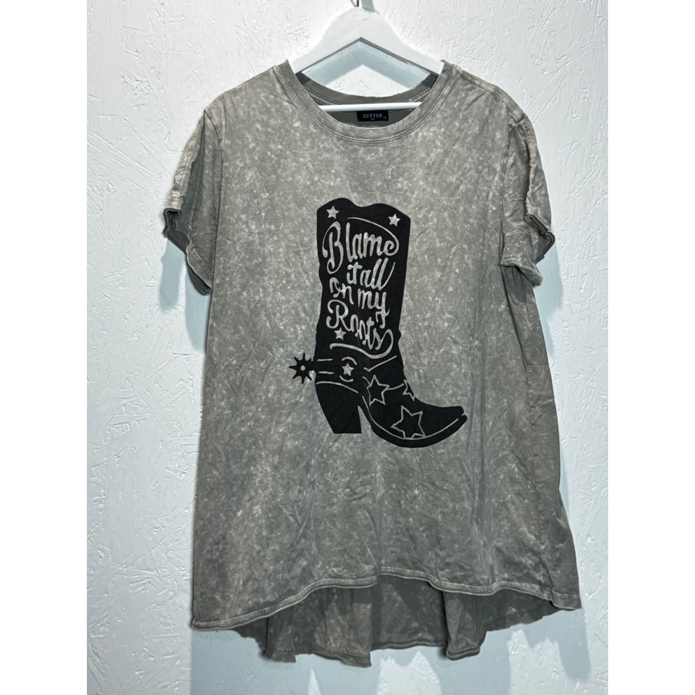 Zutter Blame It All On My Roots Graphic Tee Grey Mineral Wash Country Western SM